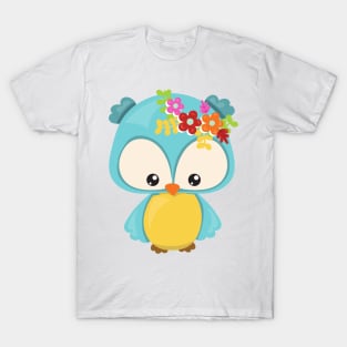 Spring Animals, Cute Owl, Little Owl, Flowers T-Shirt